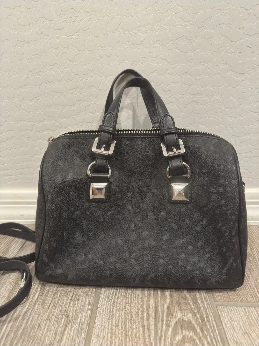 Michael Kors Black Dome Satchel with MK Medallion